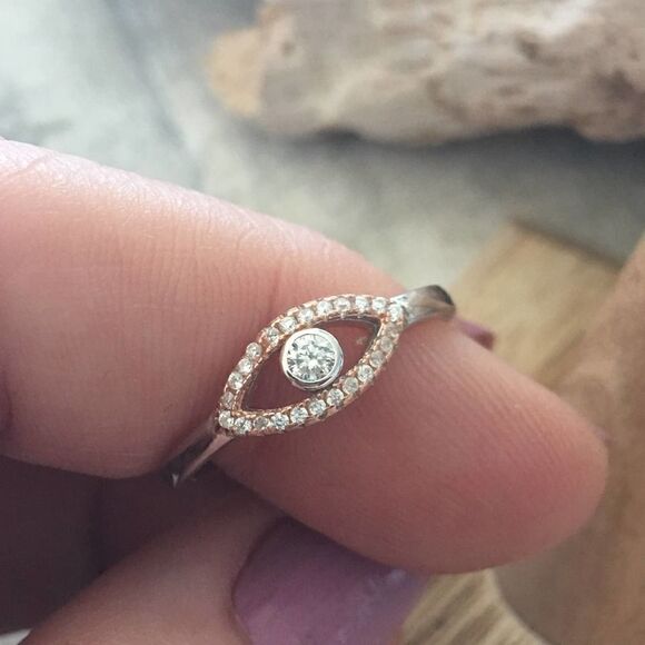 Sterling Silver Cz Evil Eye Ring Size 9 - Picture 2 of 4